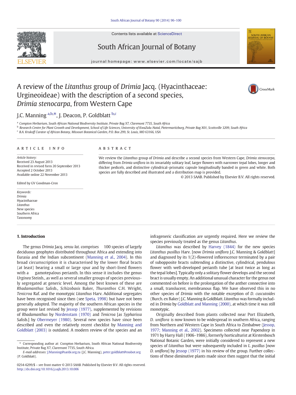 A Review of the Litanthus Group of Drimia Jacq. (Hyacinthaceae: Urgineoideae)