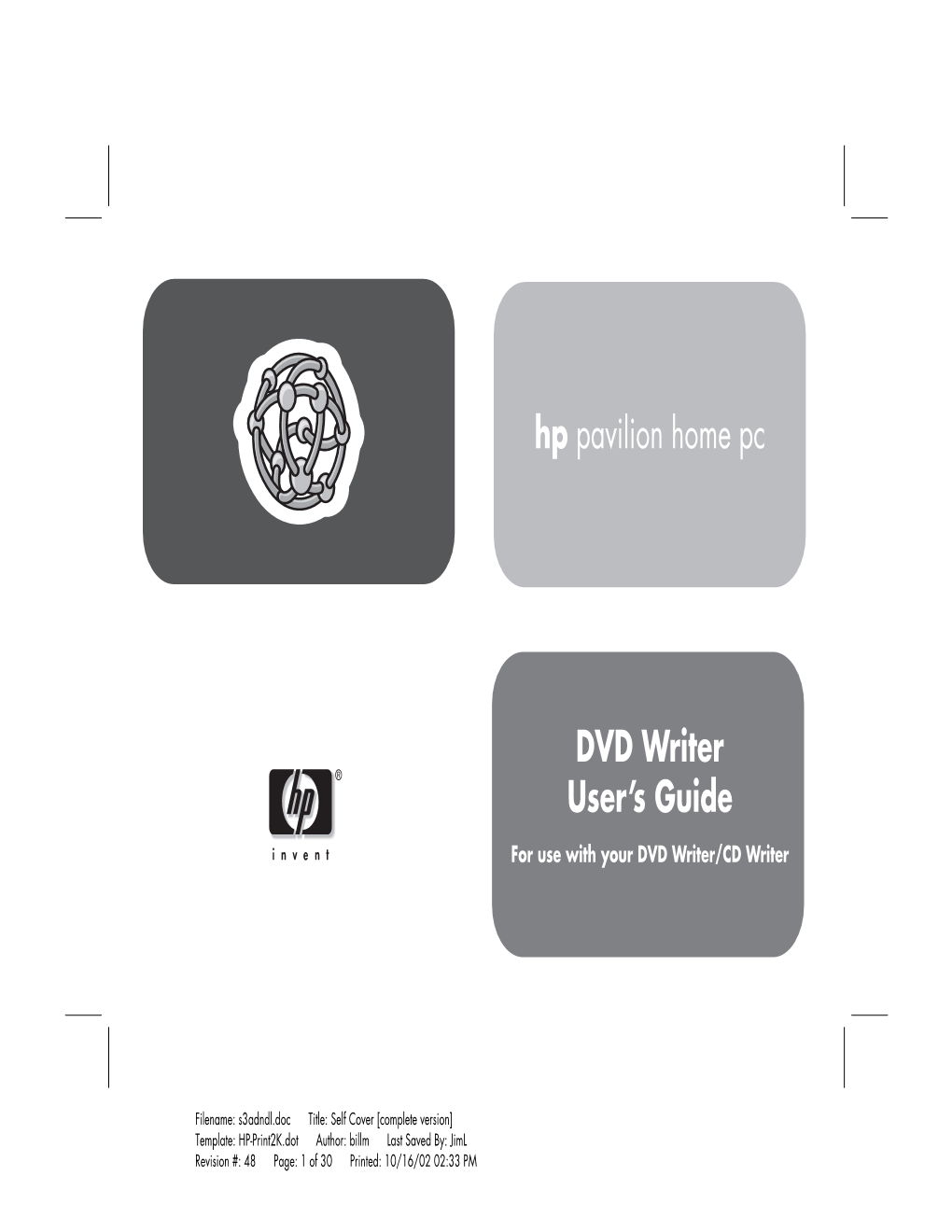 Hp Pavilion Home Pc DVD Writer User's Guide