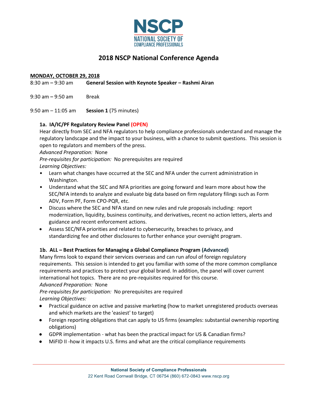 2018 NSCP National Conference Agenda