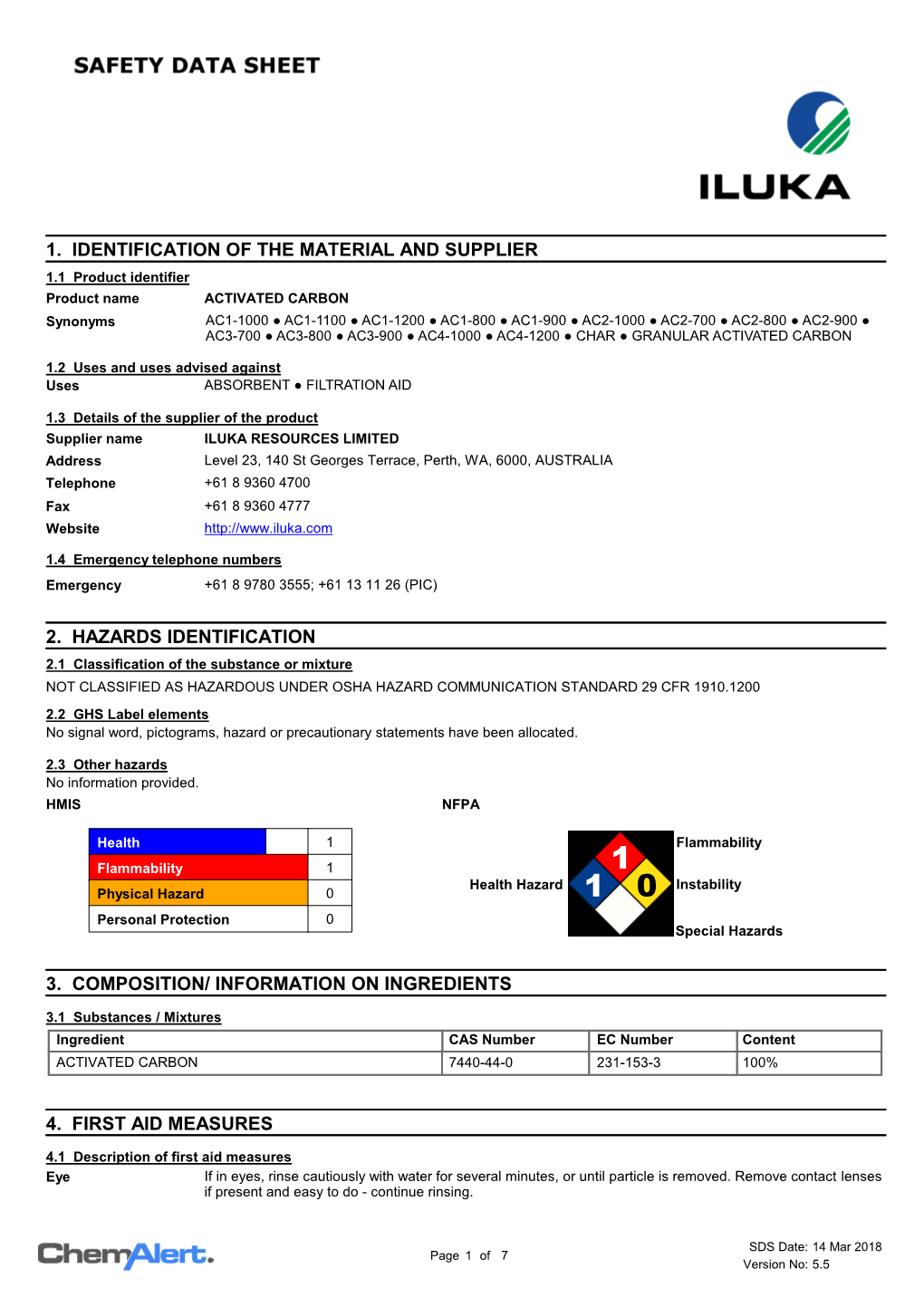 1. Identification of the Material And