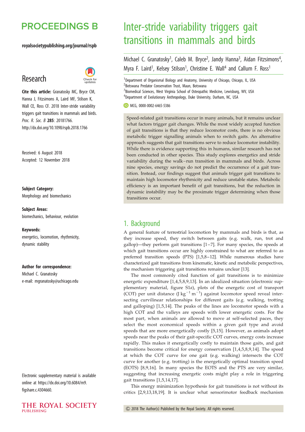 Inter-Stride Variability Triggers Gait Transitions in Mammals and Birds