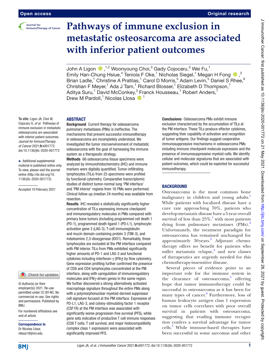 Pathways of Immune Exclusion in Metastatic Osteosarcoma Are Associated with Inferior Patient Outcomes