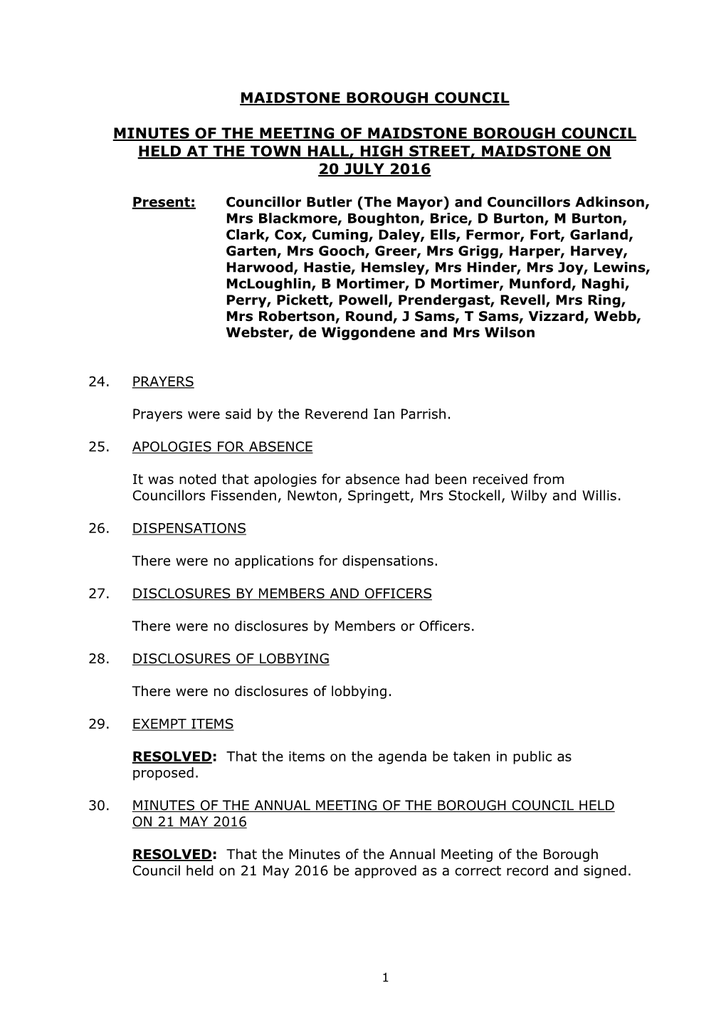 Maidstone Borough Council Minutes of the Meeting Of