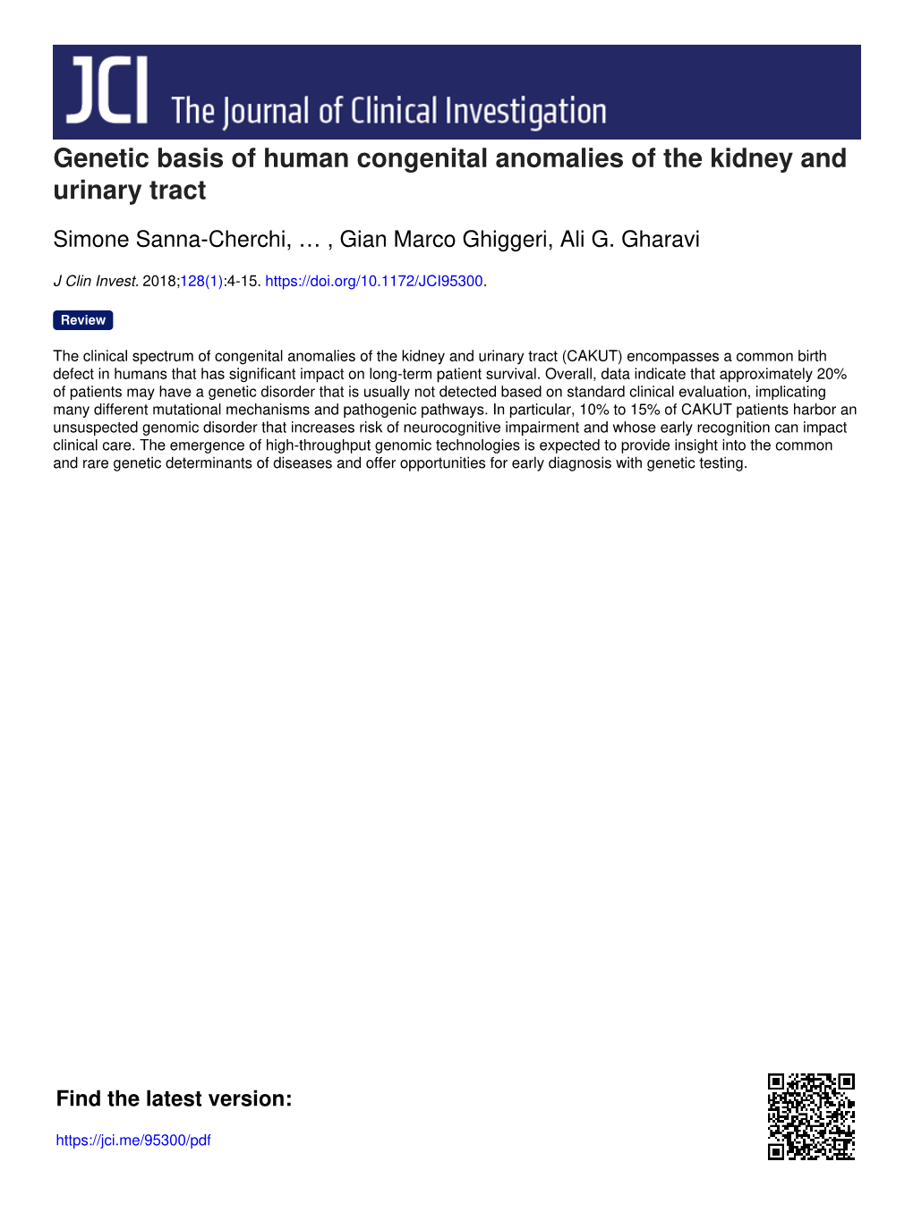 Genetic Basis of Human Congenital Anomalies of the Kidney and Urinary Tract