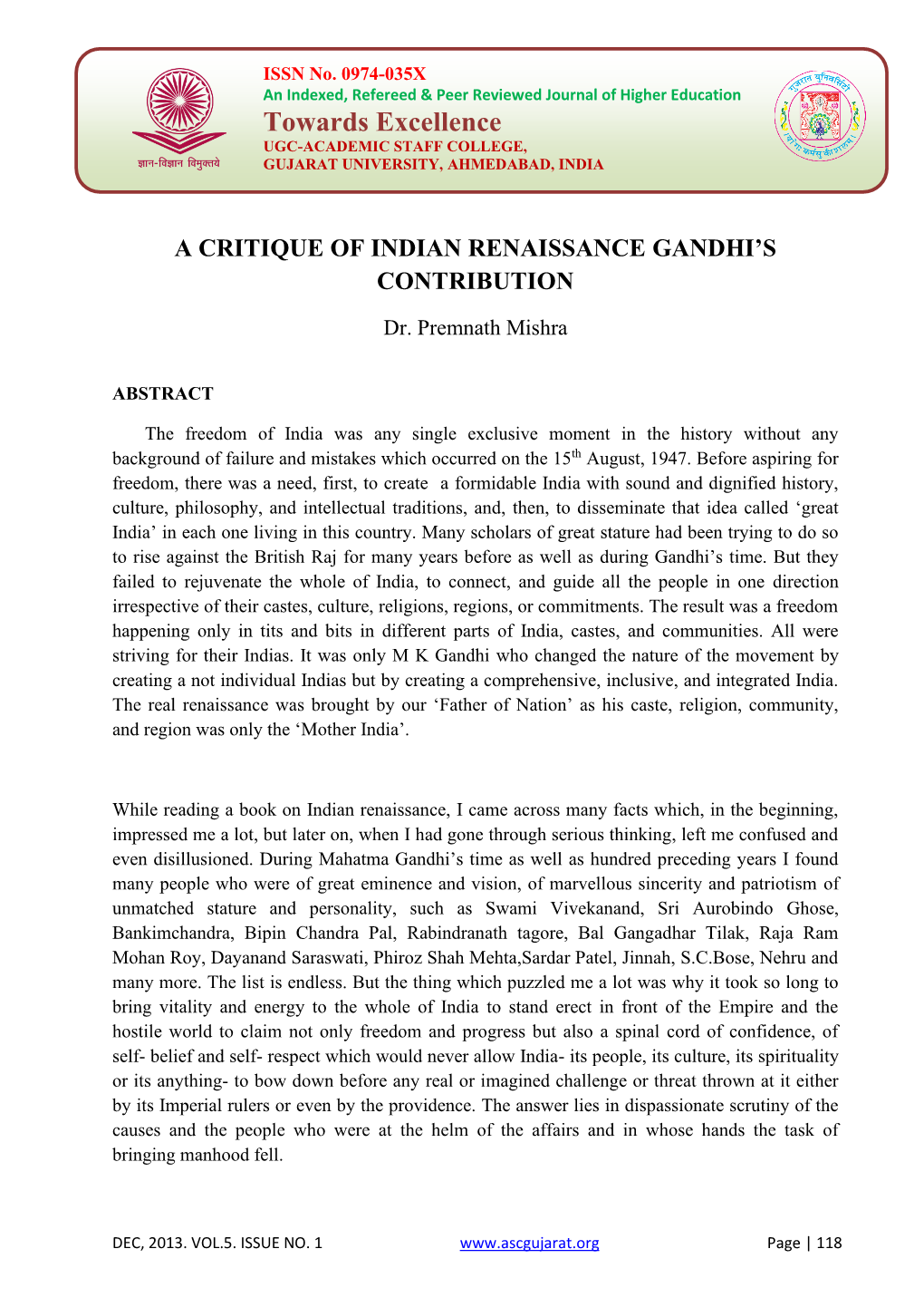 A Critique of Indian Renaissance Gandhi's