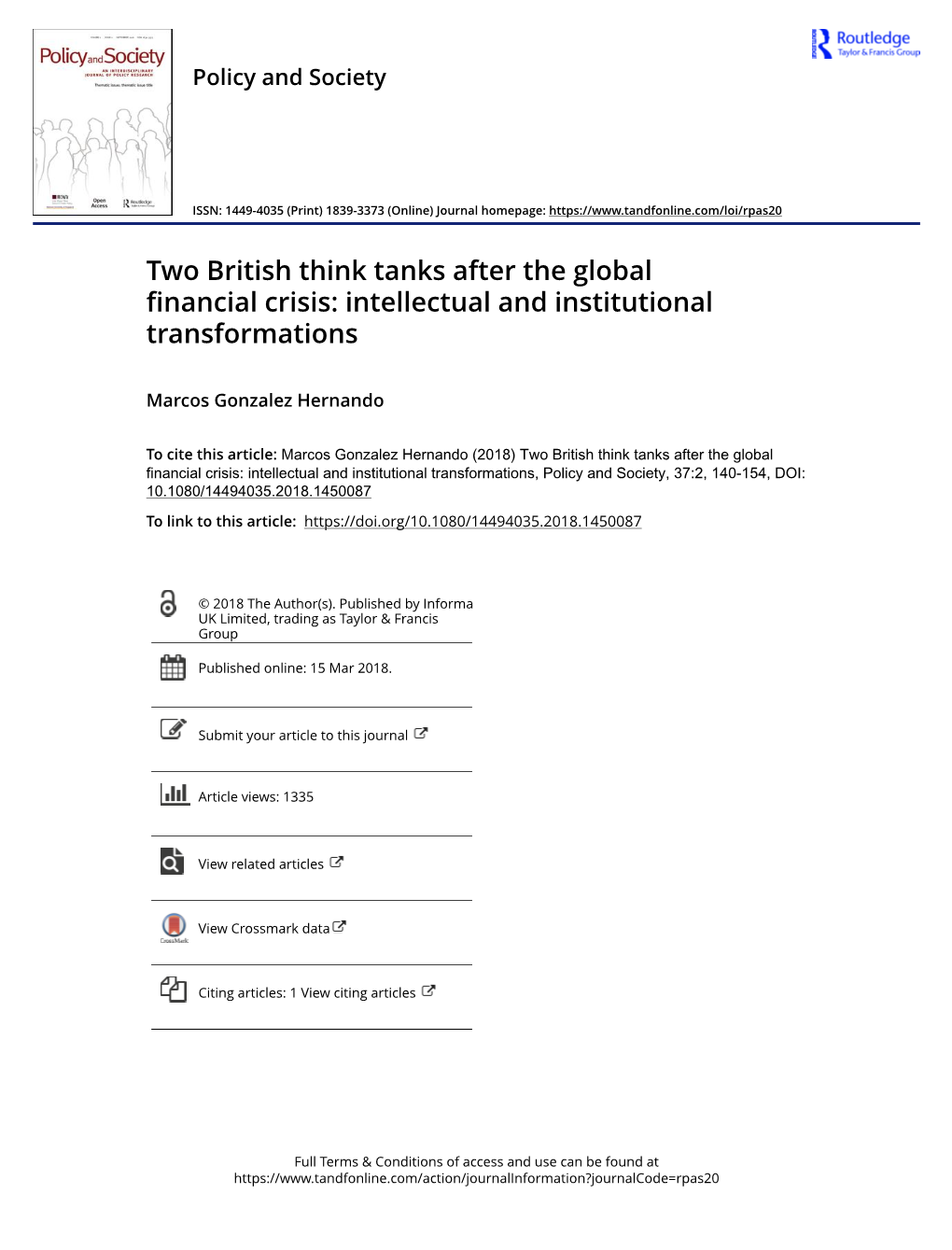 Two British Think Tanks After the Global Financial Crisis: Intellectual and Institutional Transformations