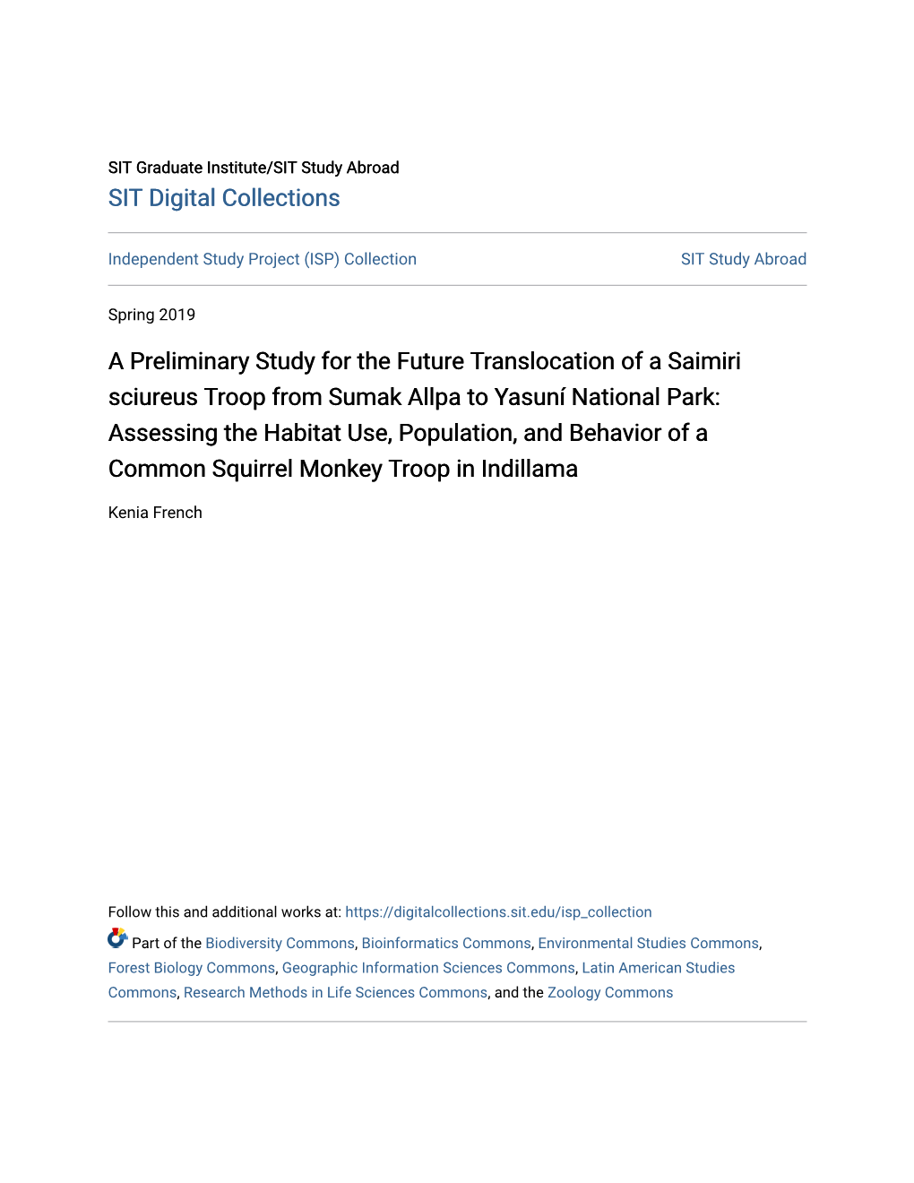 A Preliminary Study for the Future Translocation of a Saimiri Sciureus