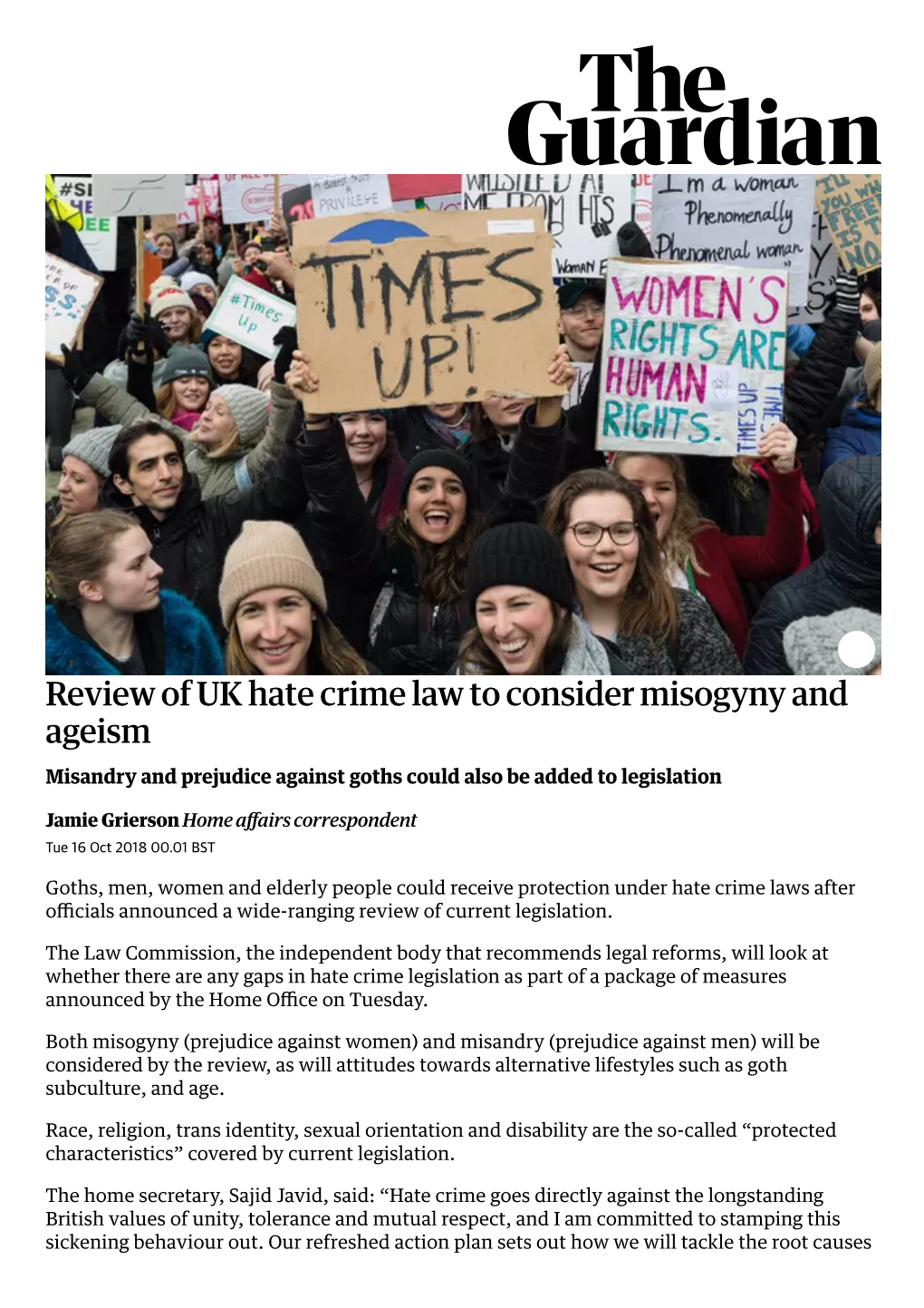 Review of UK Hate Crime Law to Consider Misogyny and Ageism Misandry and Prejudice Against Goths Could Also Be Added to Legislation