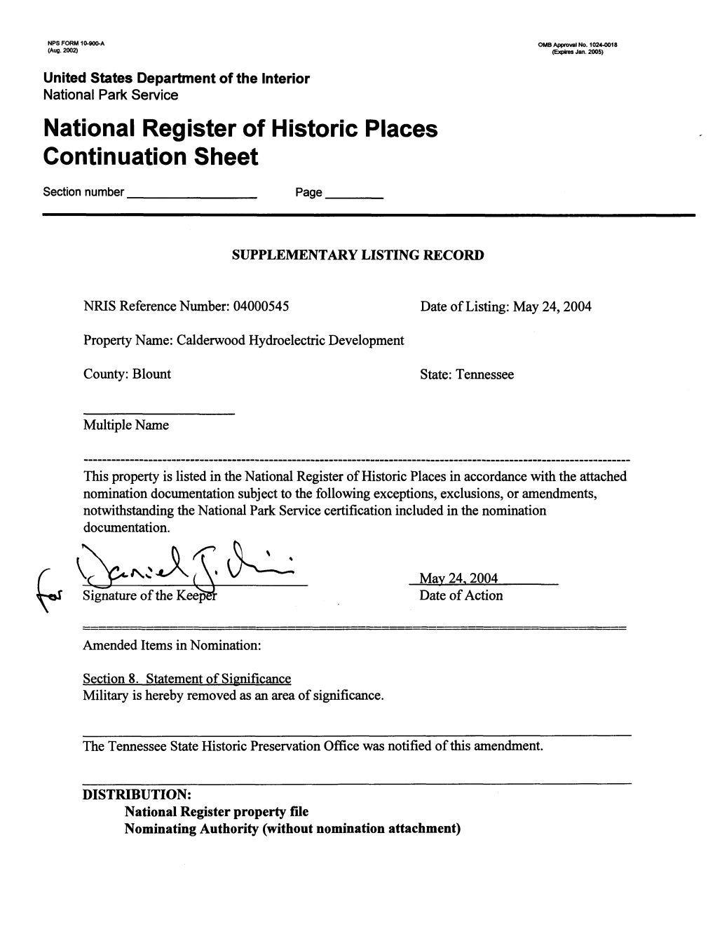 National Register of Historic Places Continuation Sheet