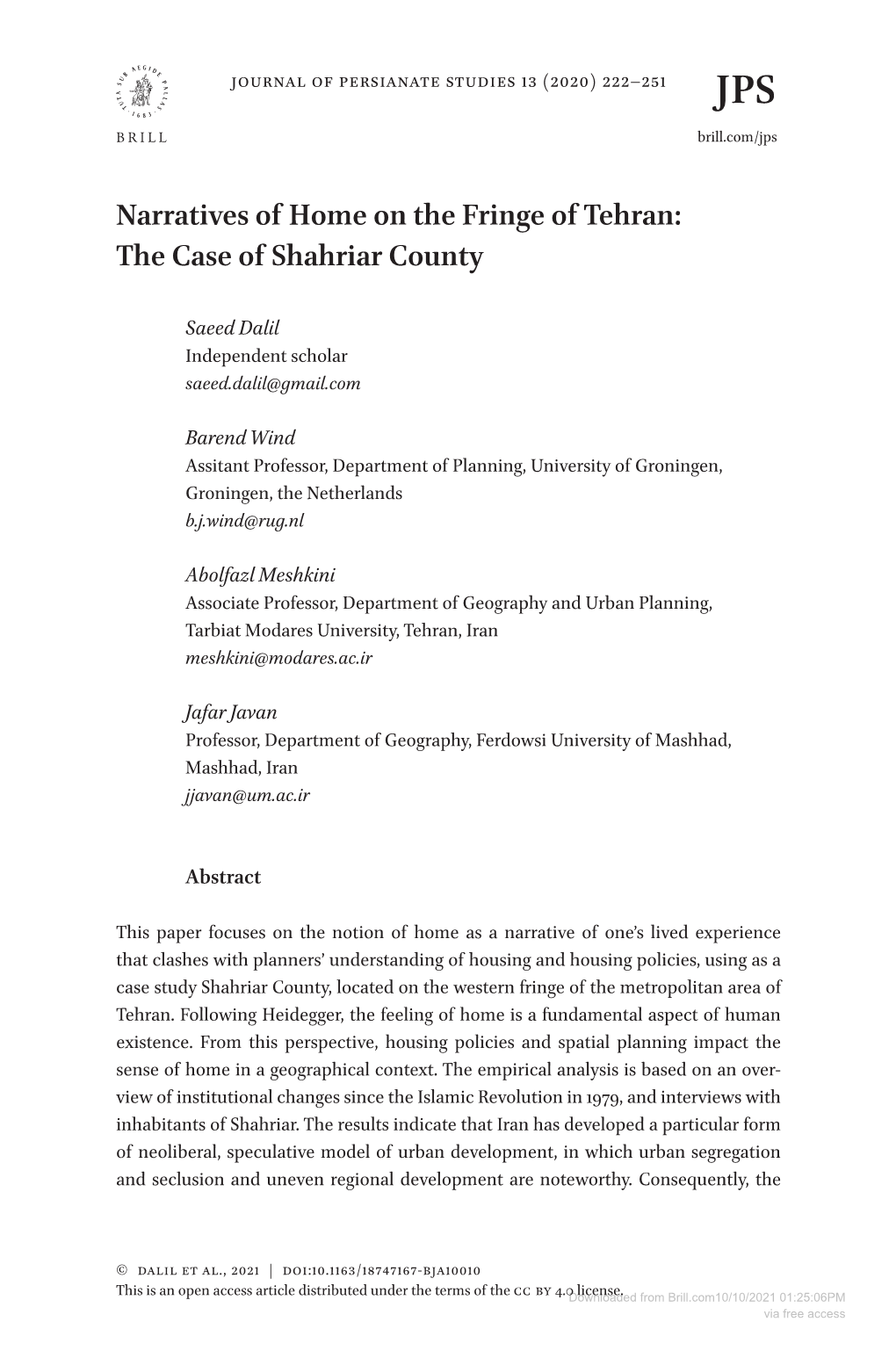 Narratives of Home on the Fringe of Tehran: the Case of Shahriar County