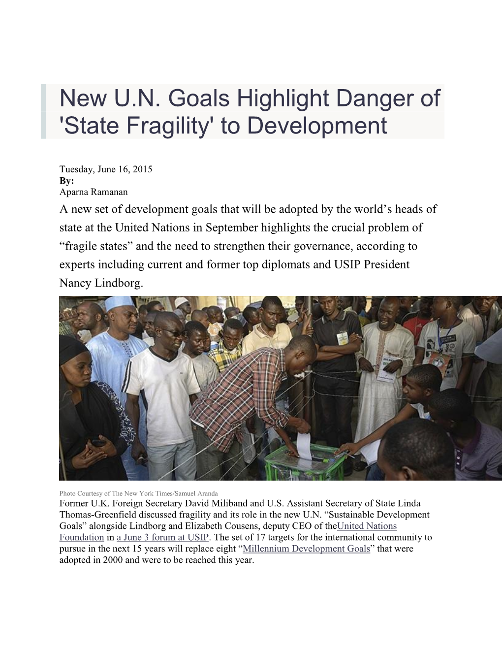 New U.N. Goals Highlight Danger of 'State Fragility' to Development