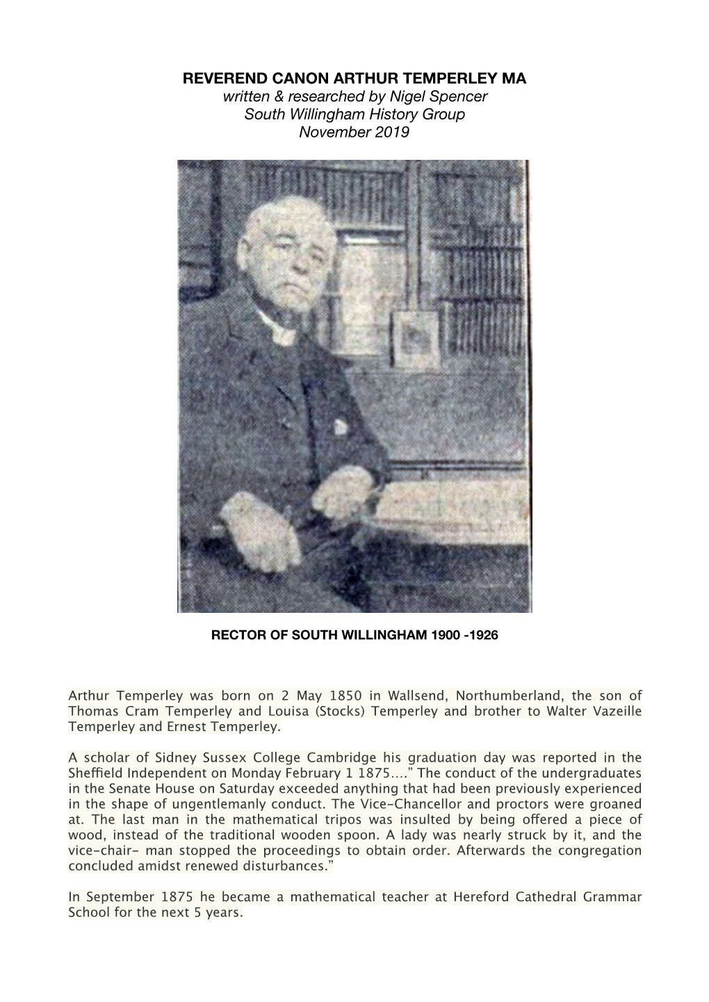 Reverend Arthur Temperley Pdf Article