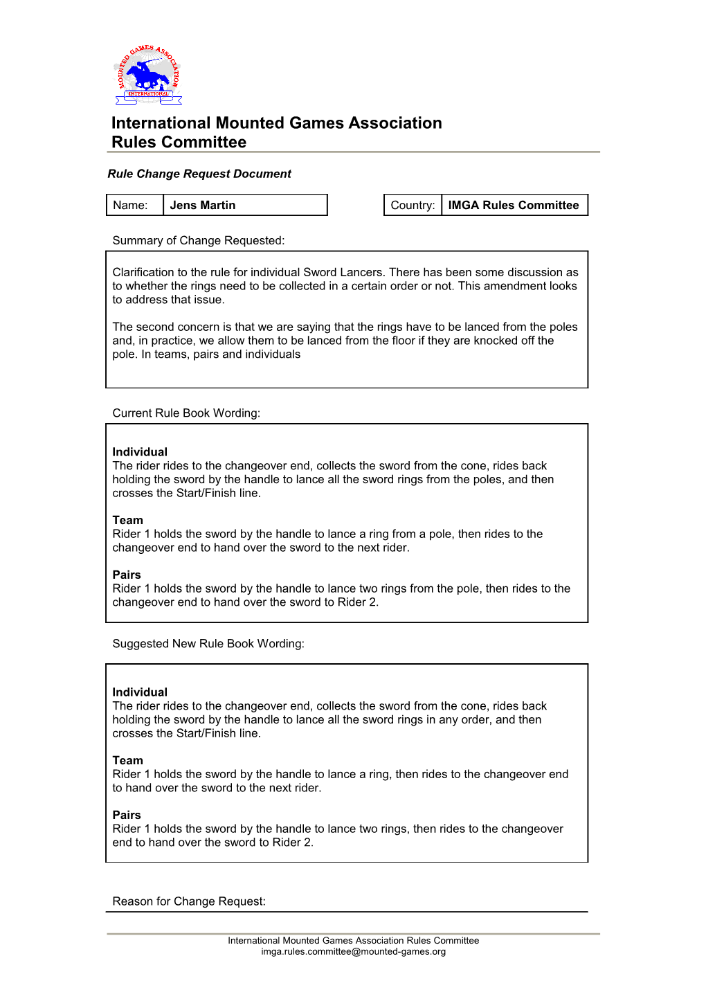 Rule Change Request Document