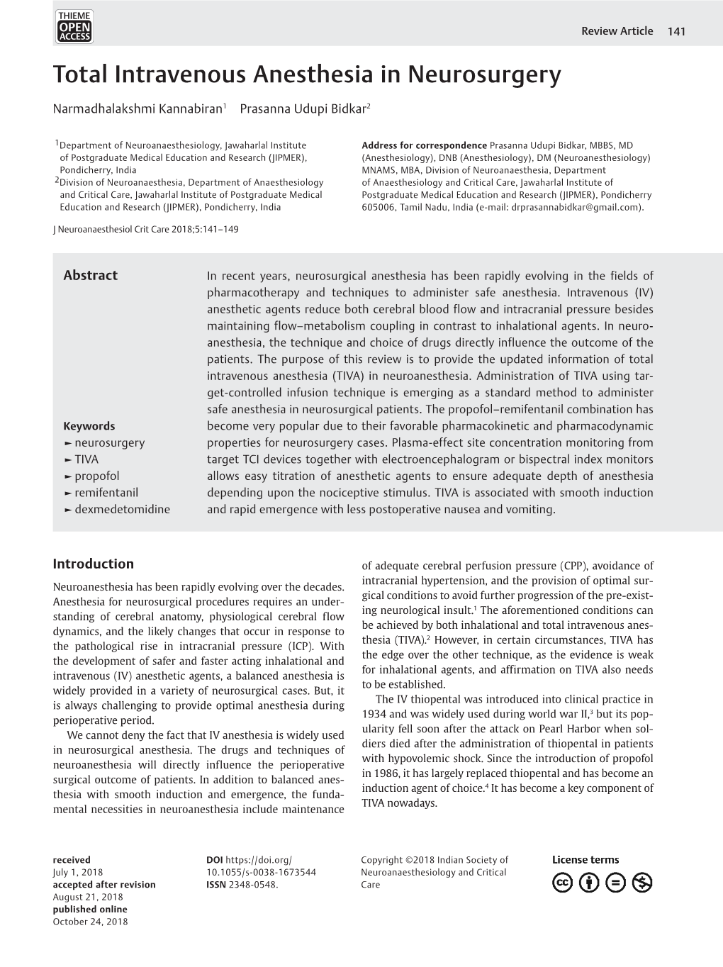 Total Intravenous Anesthesia in Neurosurgery