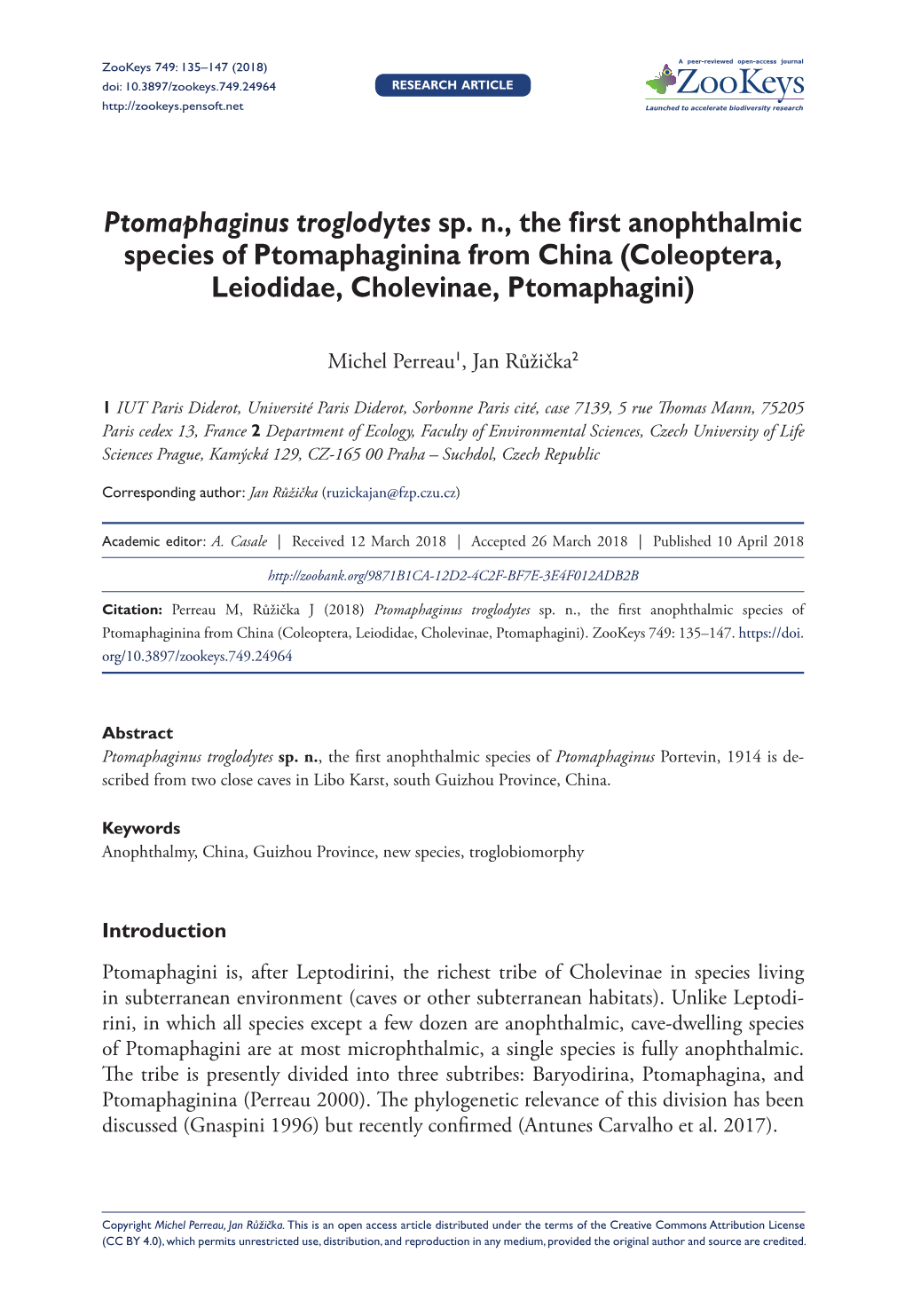 Coleoptera, Leiodidae, Cholevinae, Ptomaphagini)