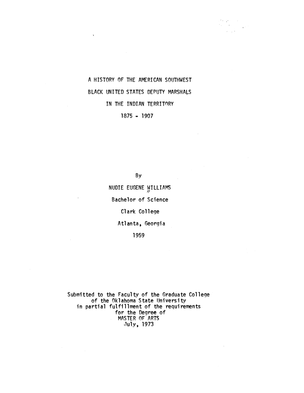 A HISTORY of the AMERICAN SOUTHWEST BLACK UNITED STATES DEPUTY MARSHA~S in the INDIAN Territnry