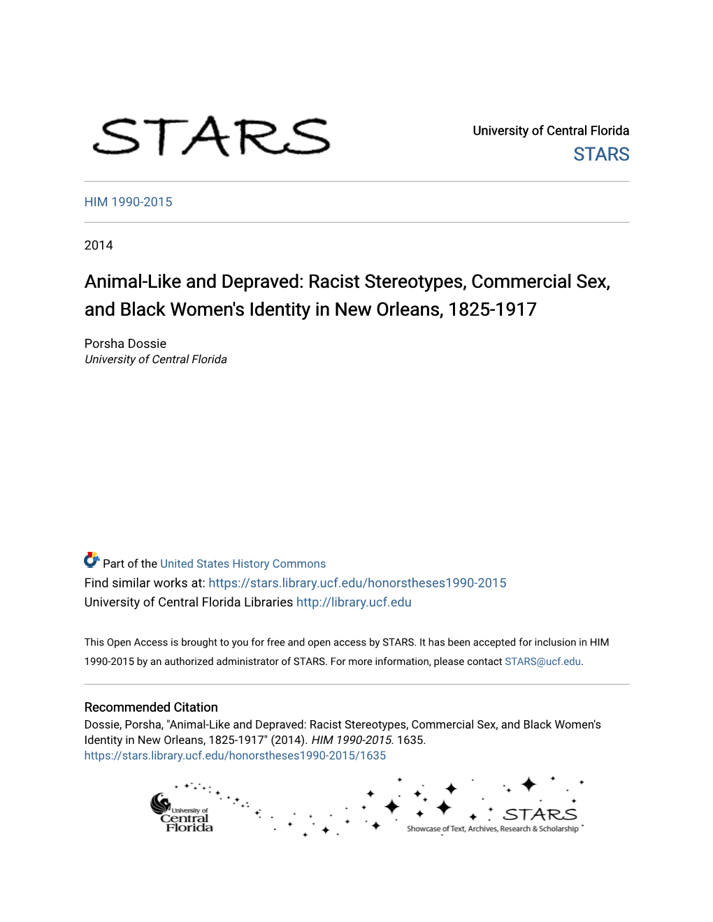 Racist Stereotypes, Commercial Sex, and Black Women's Identity in New Orleans, 1825-1917