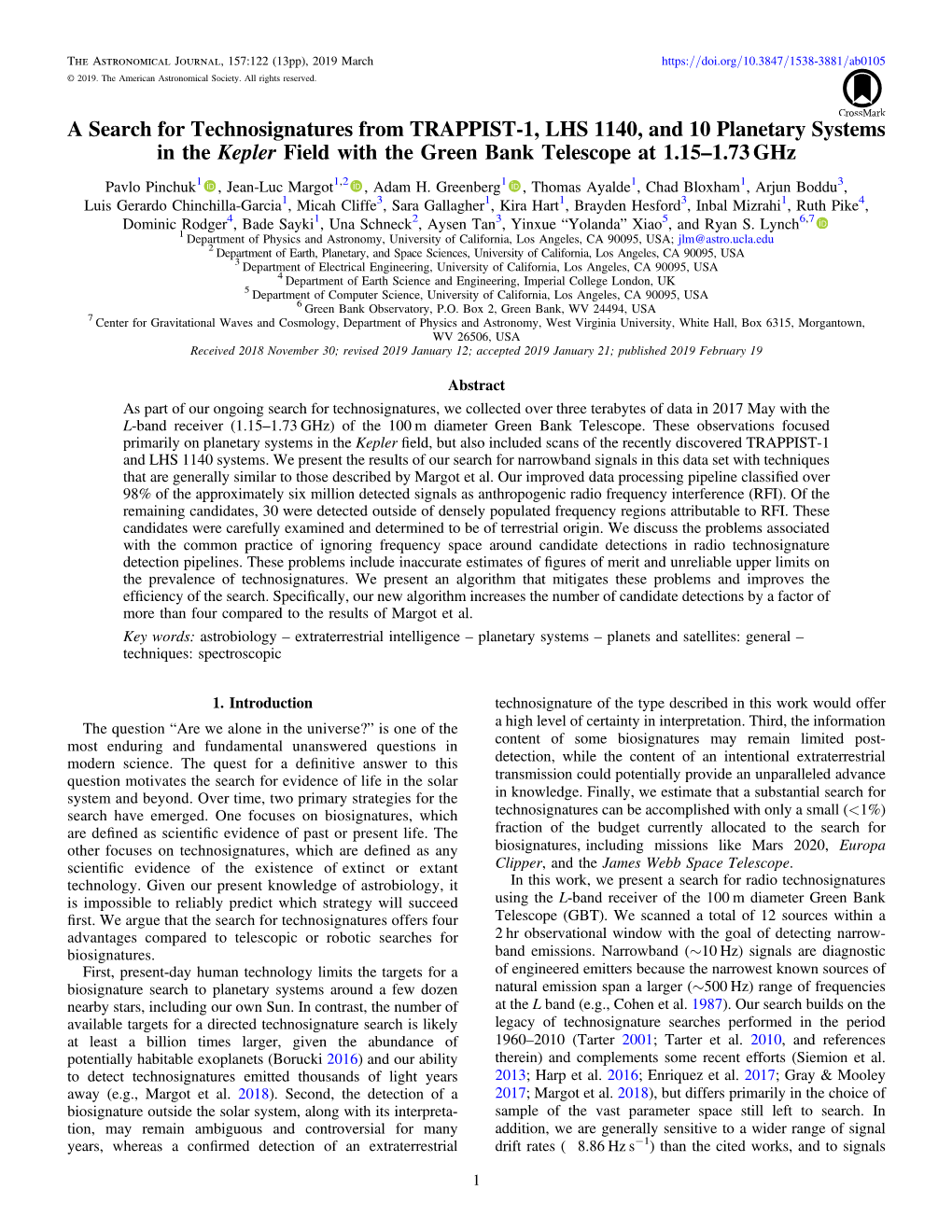 A Search for Technosignatures from TRAPPIST-1, LHS 1140, and 10 Planetary Systems in the Kepler Field with the Green Bank Telescope at 1.15–1.73 Ghz