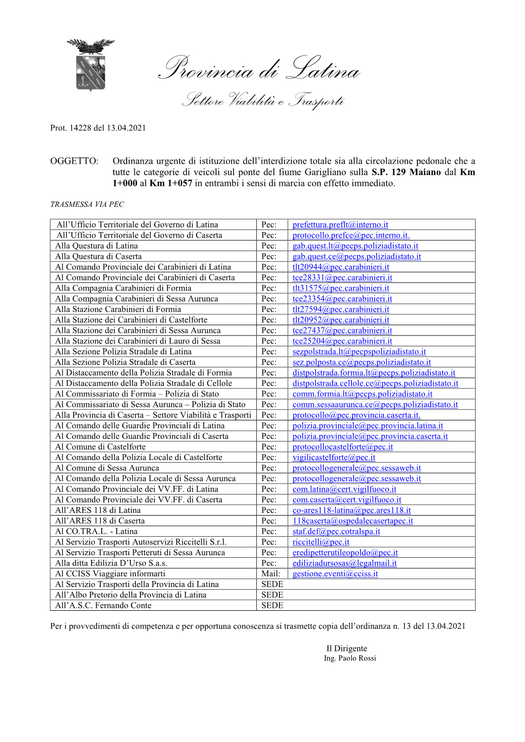 Provincia Di Latina Settore Viabilità E Trasporti