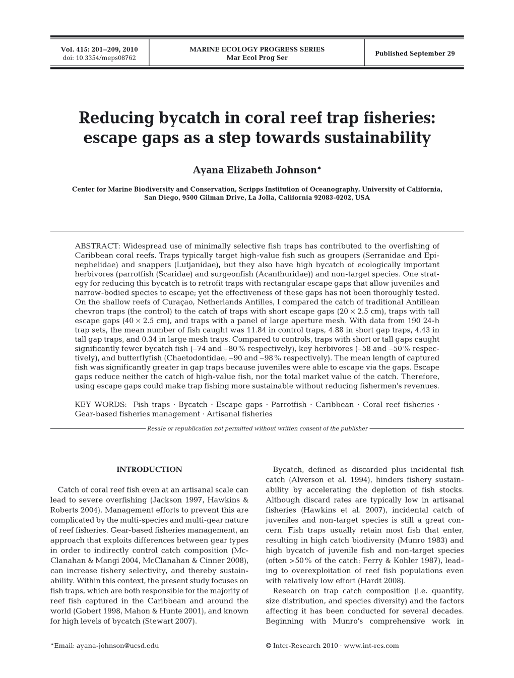 Reducing Bycatch in Coral Reef Trap Fisheries: Escape Gaps As a Step Towards Sustainability