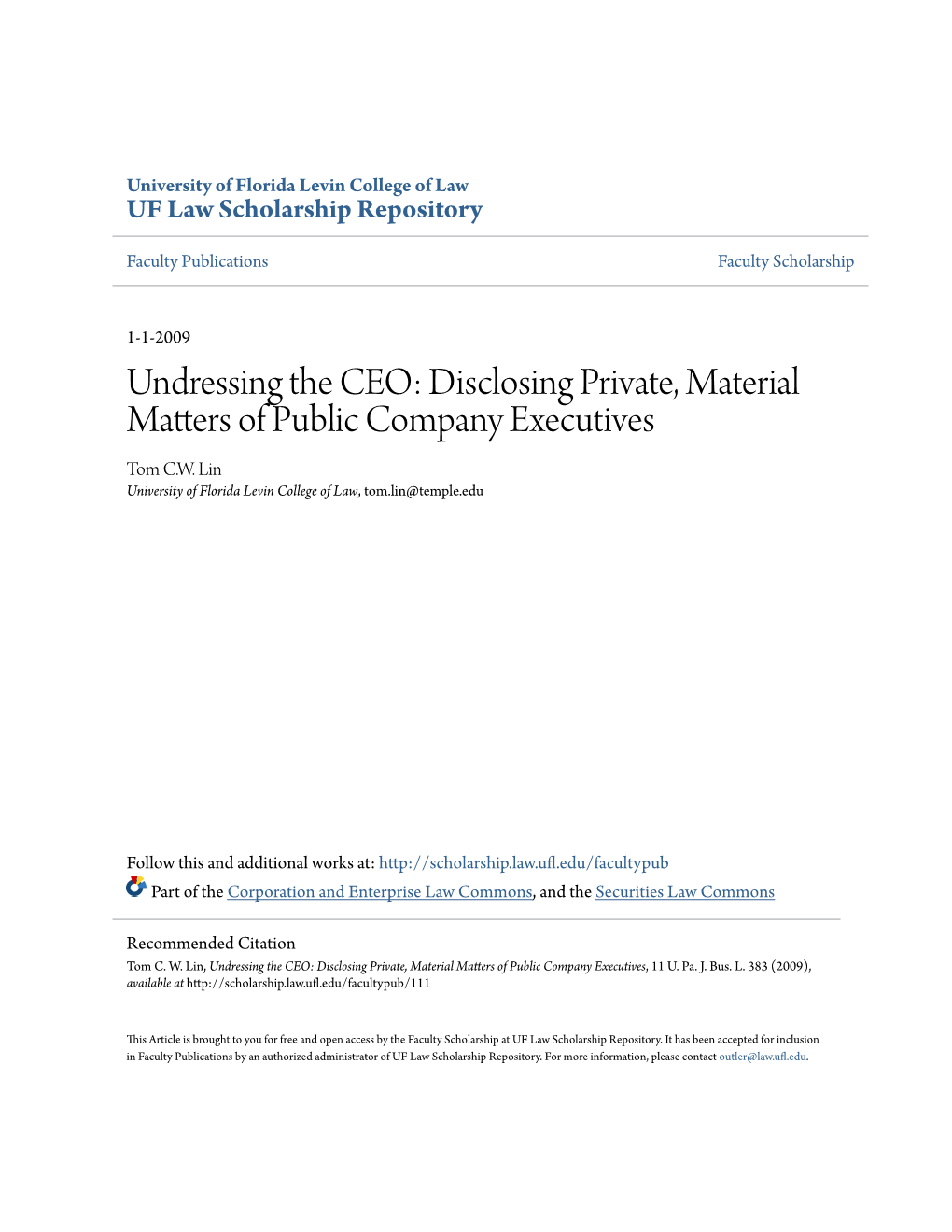 Disclosing Private, Material Matters of Public Company Executives Tom C.W