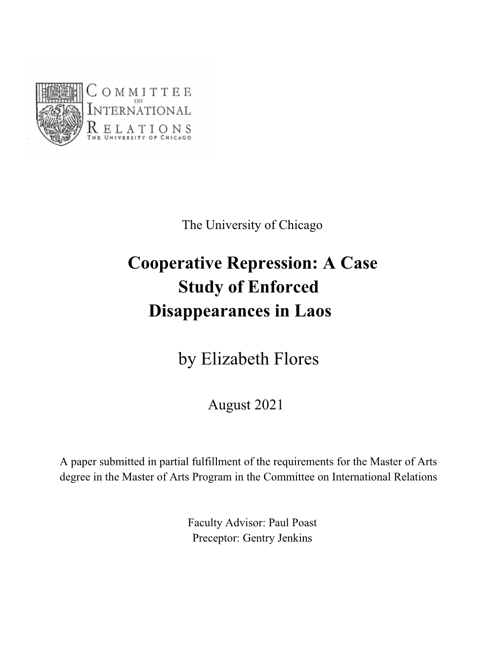 Cooperative Repression: a Case Study of Enforced Disappearances in Laos