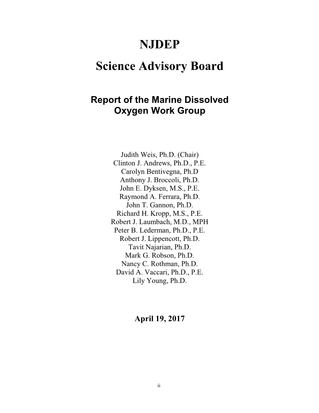 Report of the Marine Dissolved Oxygen Work Group