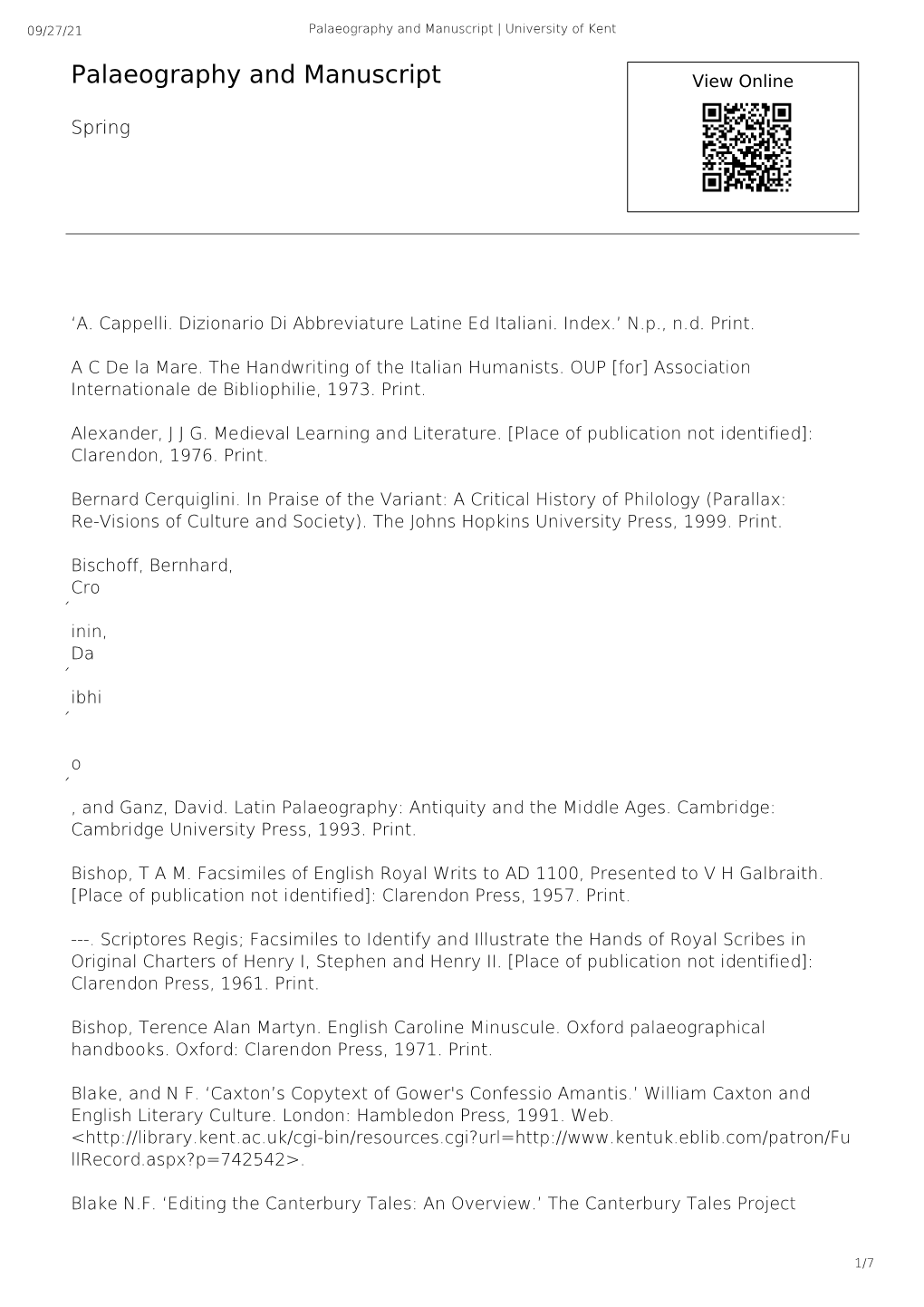 Palaeography and Manuscript | University of Kent