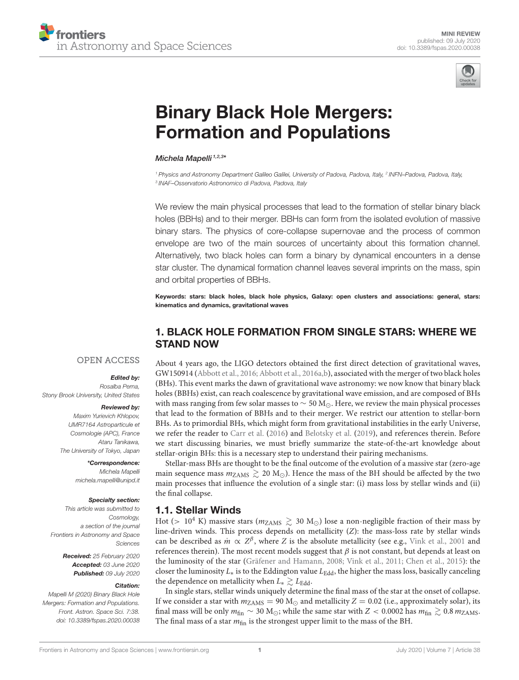 Binary Black Hole Mergers: Formation and Populations