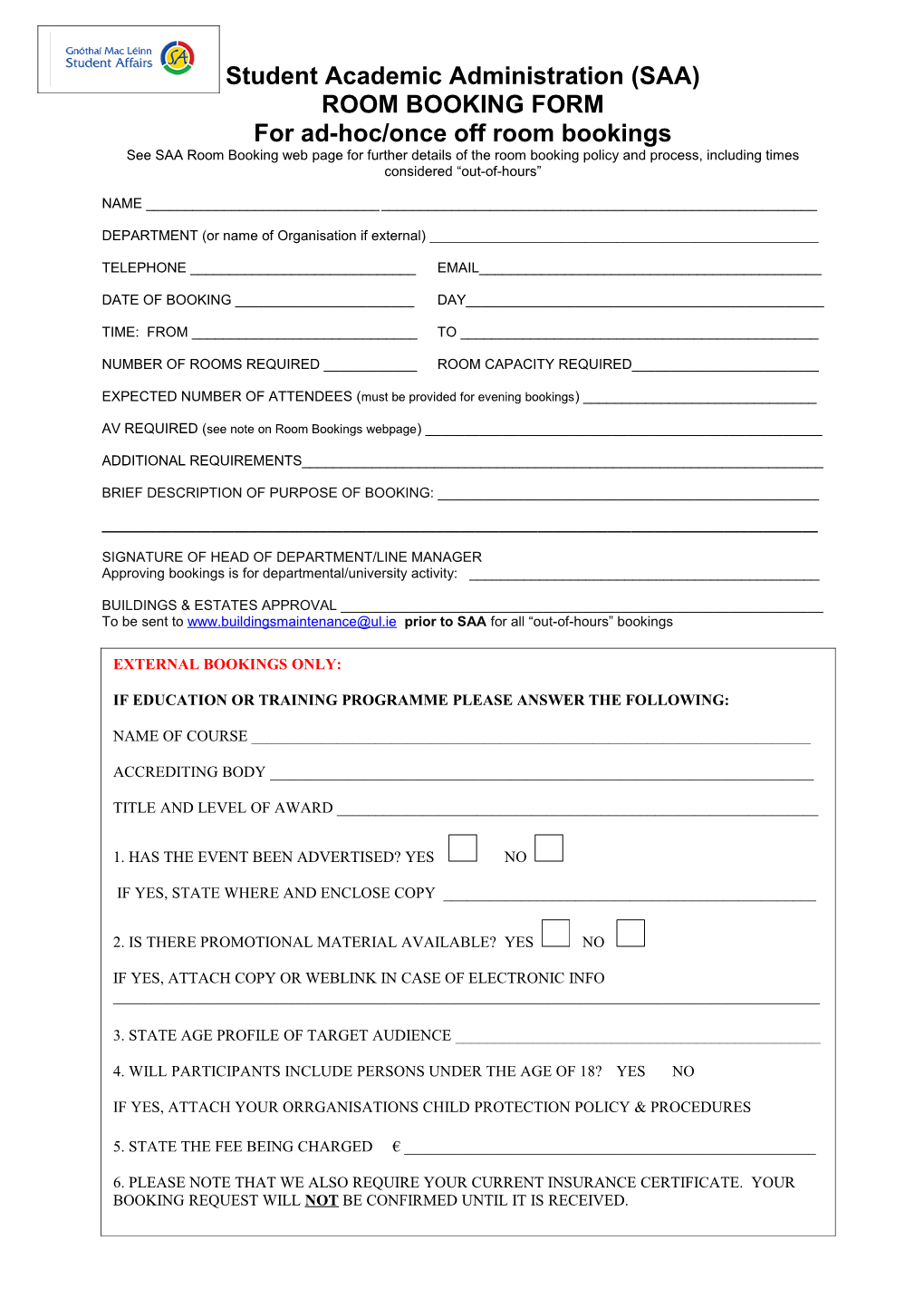 Room Booking Form