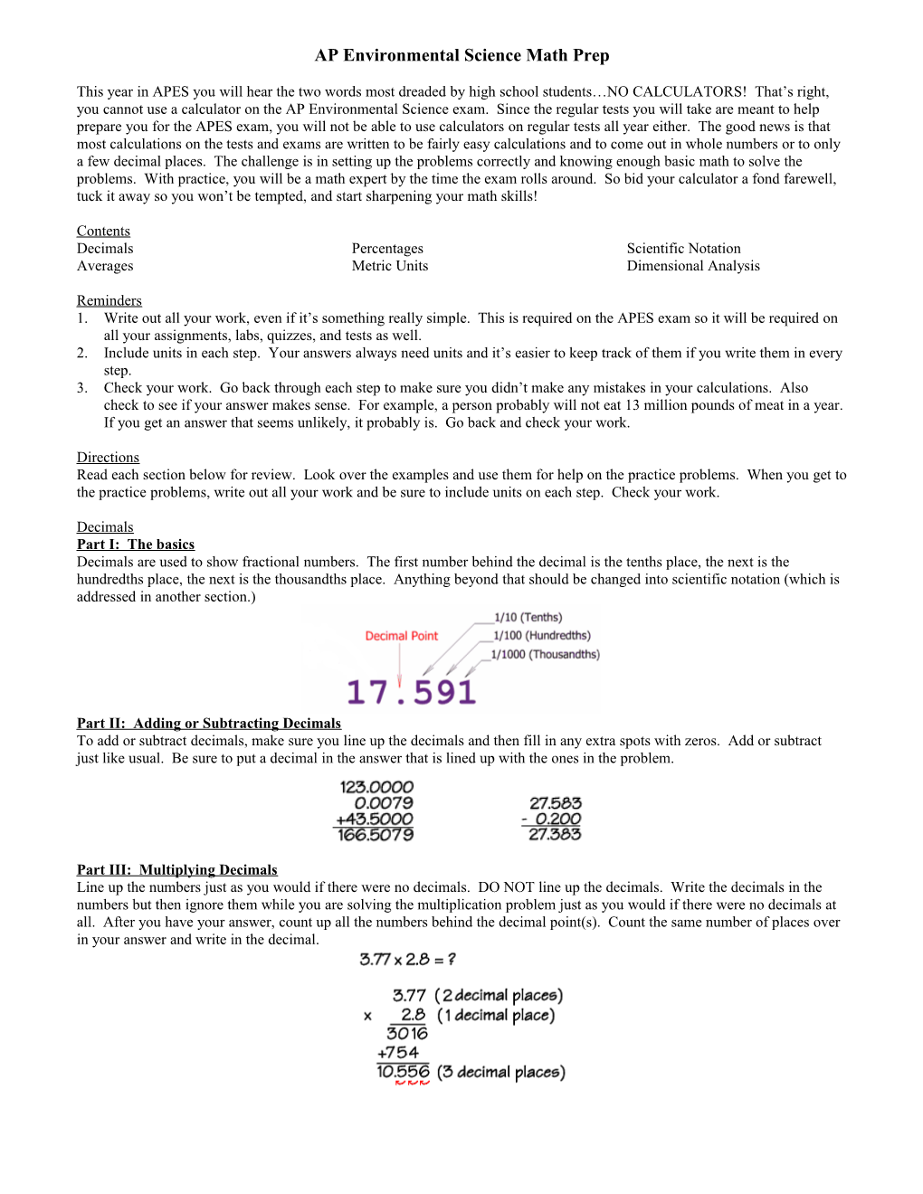 AP Environmental Science Math Prep