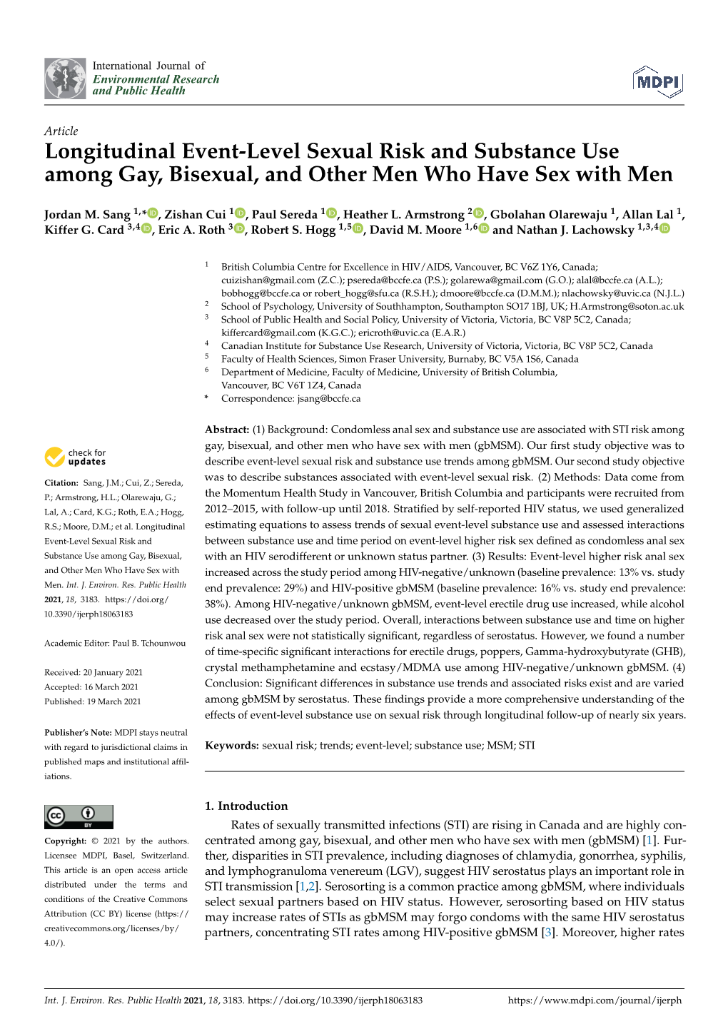 Longitudinal Event-Level Sexual Risk and Substance Use Among Gay, Bisexual, and Other Men Who Have Sex with Men