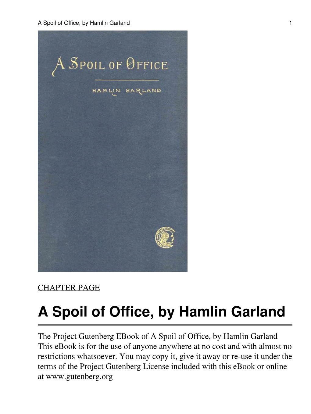 A Spoil of Office, by Hamlin Garland 1