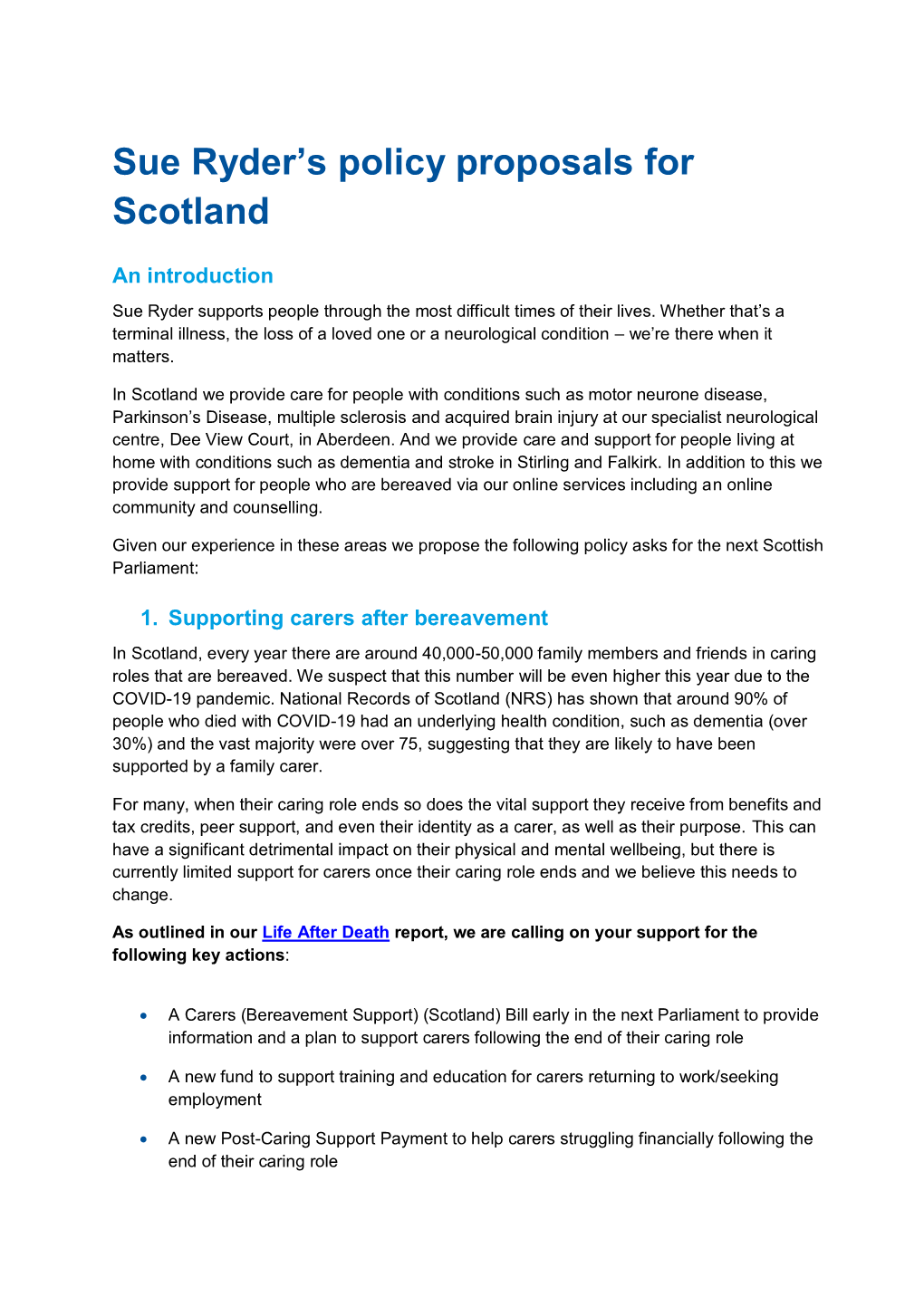 Sue Ryder's Policy Proposals for Scotland