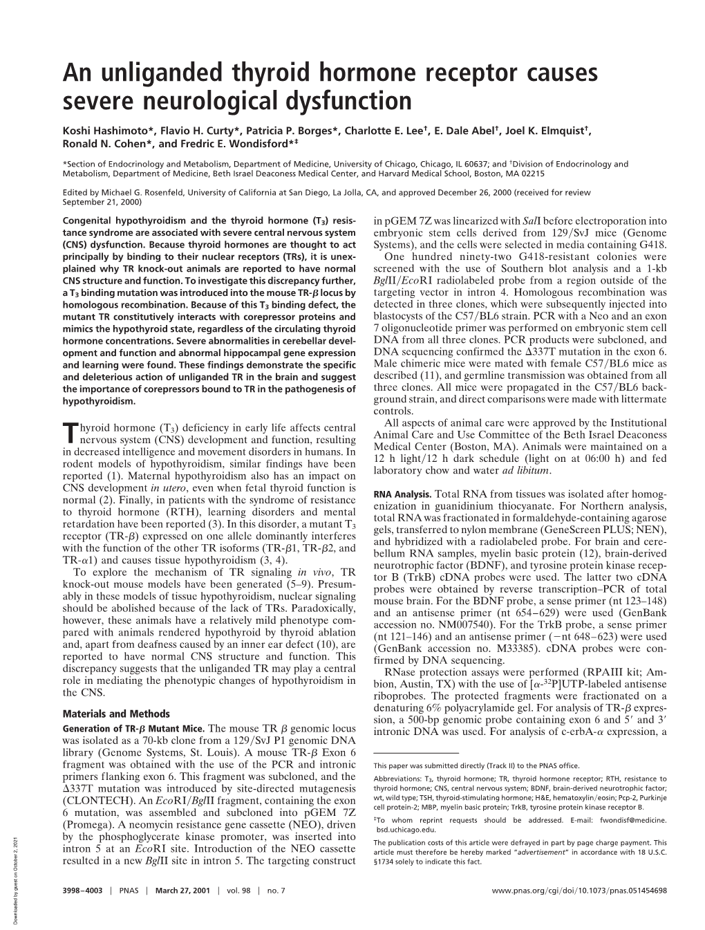 An Unliganded Thyroid Hormone Receptor Causes Severe Neurological Dysfunction