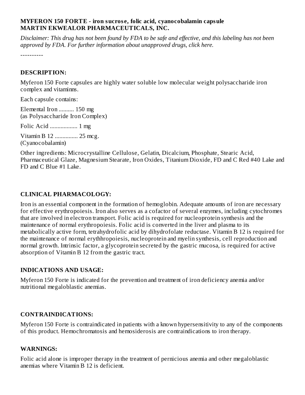 Iron Sucrose, Folic Acid, Cyanocobalamin Capsule MARTIN EKWEALOR PHARMACEUTICALS, INC