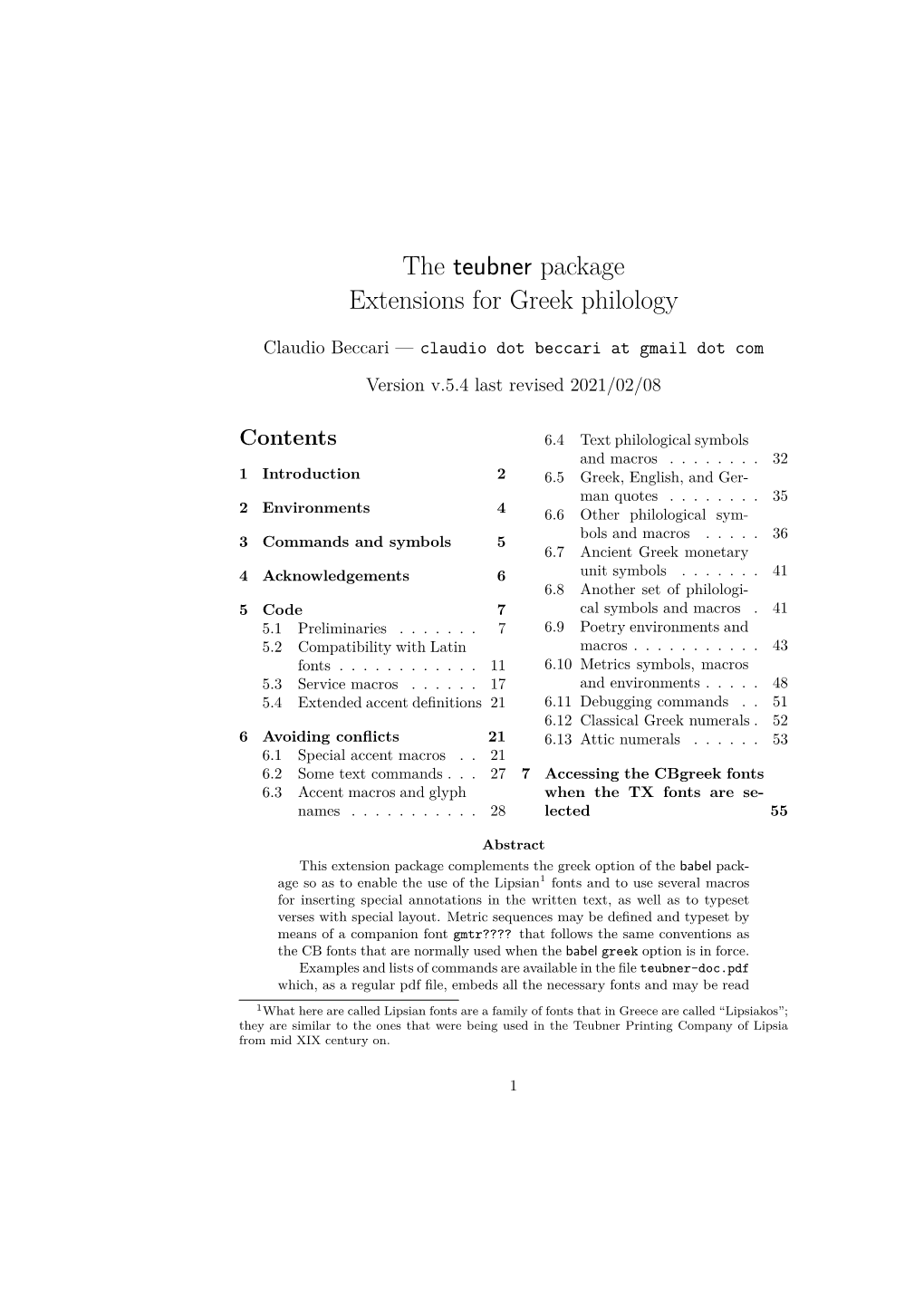 The Teubner Package Extensions for Greek Philology