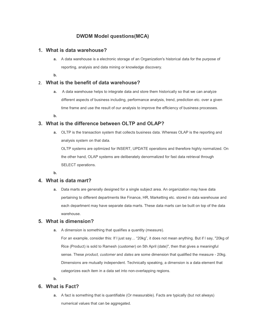 DWDM Model Questions(MCA)