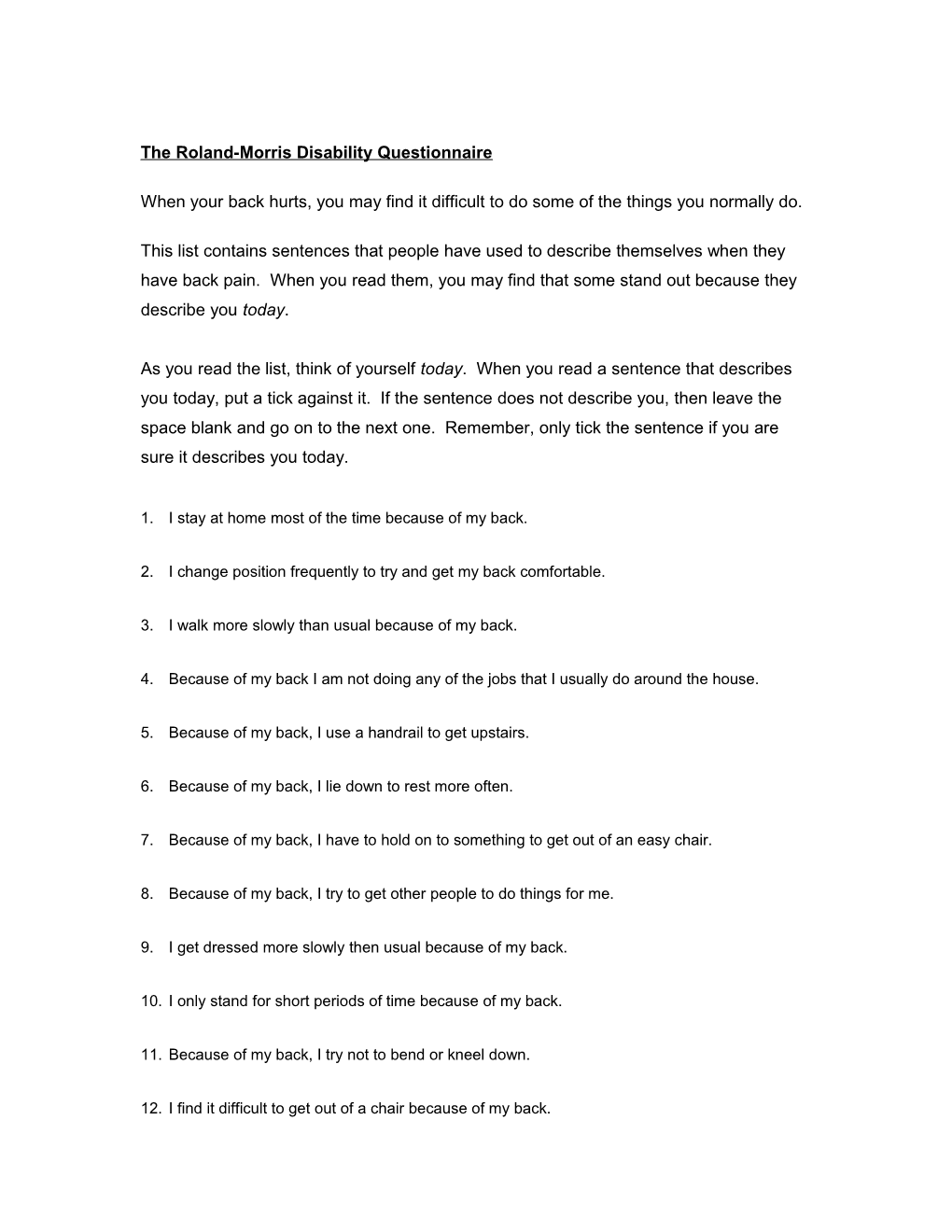 The Roland-Morris Disability Questionnaire