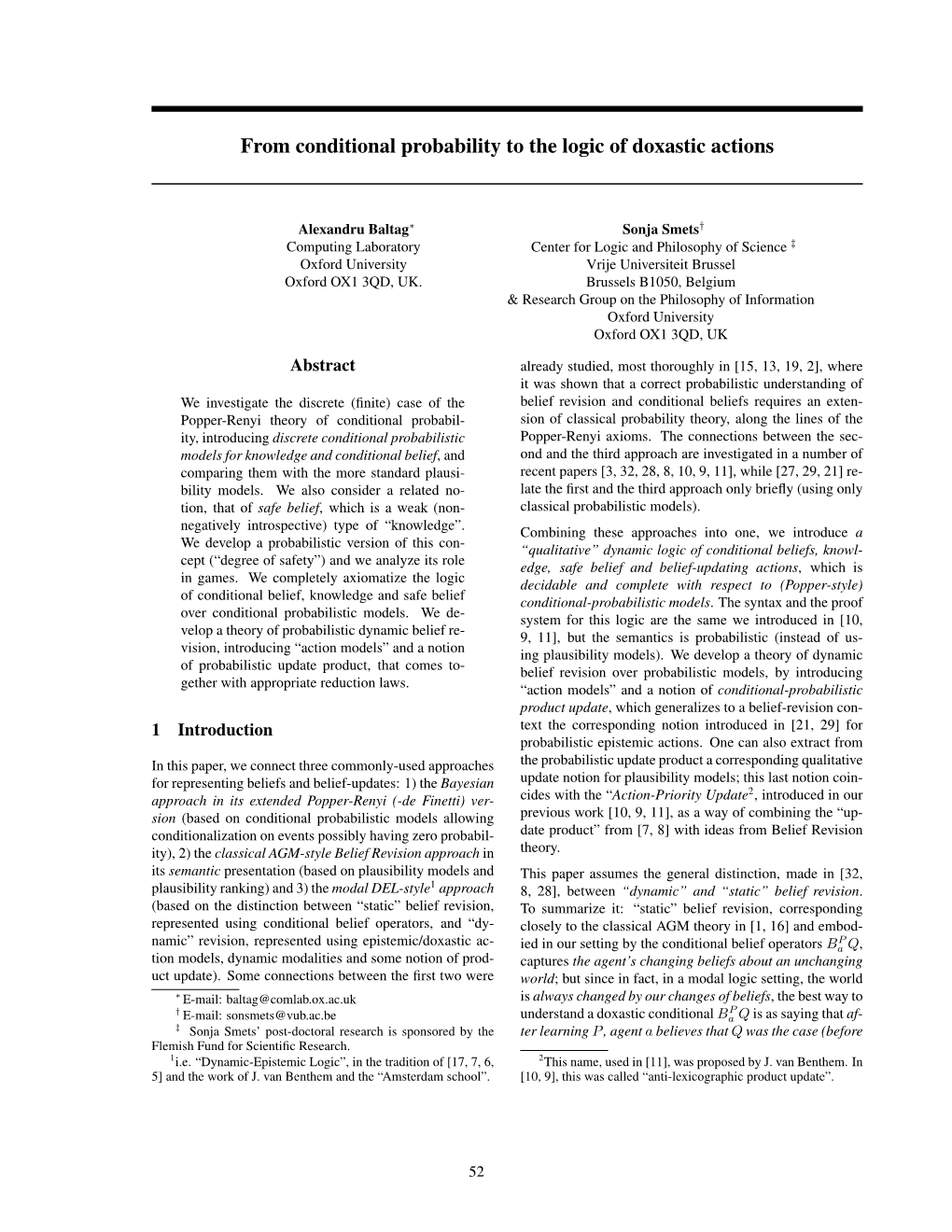 From Conditional Probability to the Logic of Doxastic Actions