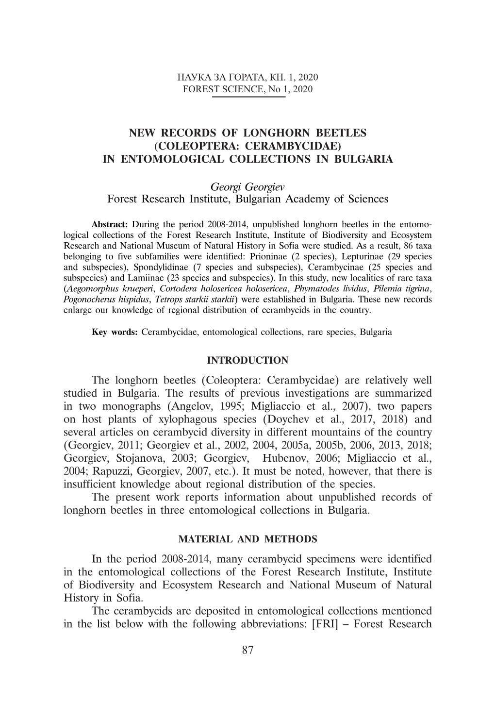 New Records of Longhorn Beetles (Coleoptera: Cerambycidae) in Entomological Collections in Bulgaria