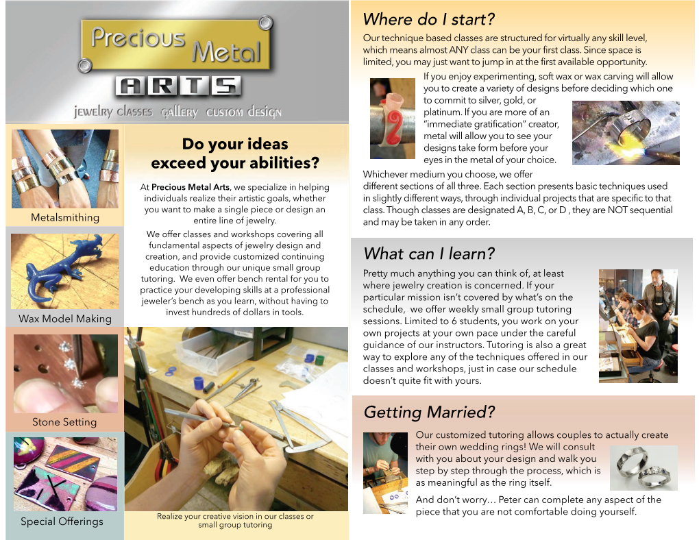 Precious Metal Arts Class Brochure 2019