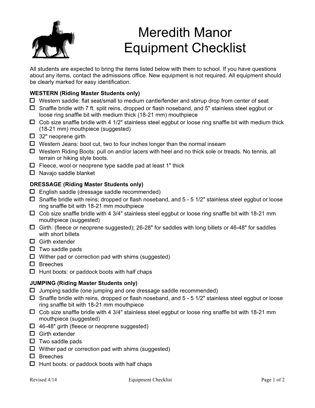 All Students Are Expected to Bring Items Listed Below with Them to School