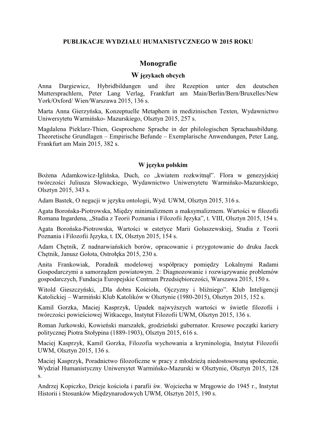 Lista Publikacji 2015