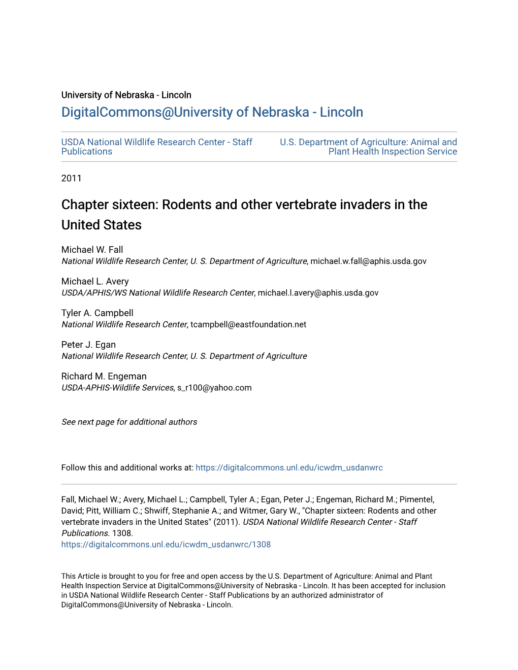 Chapter Sixteen: Rodents and Other Vertebrate Invaders in the United States