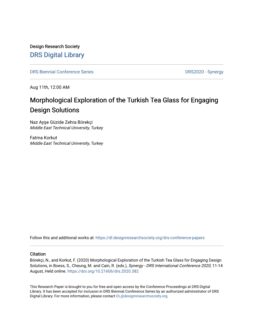 Morphological Exploration of the Turkish Tea Glass for Engaging Design Solutions