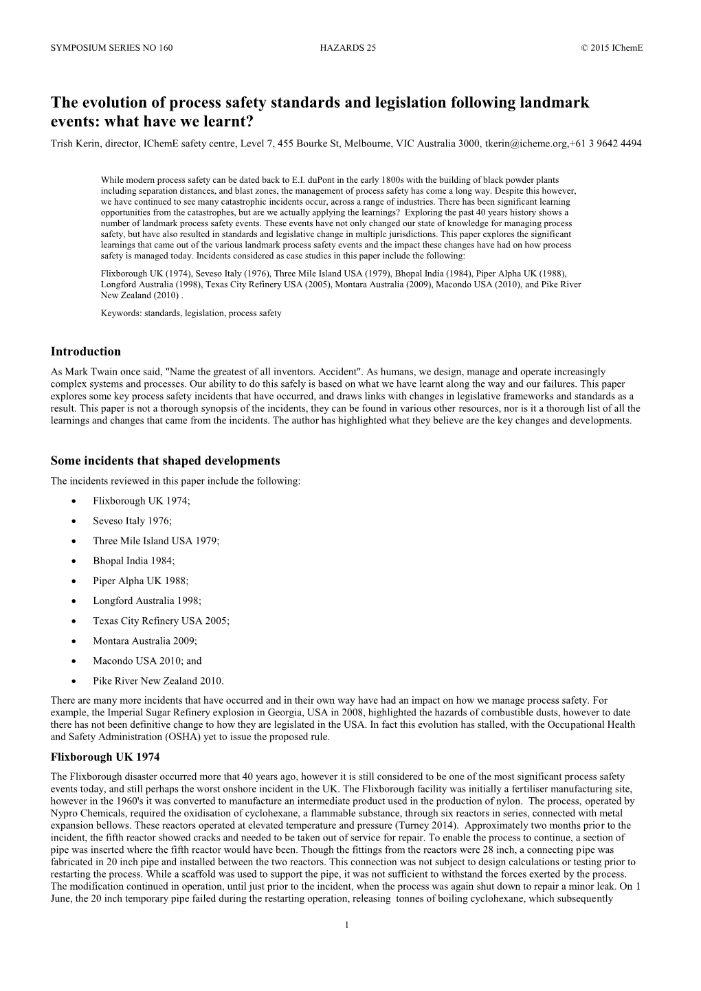 Paper 41. the Evolution of Process Safety Standards and Legislation