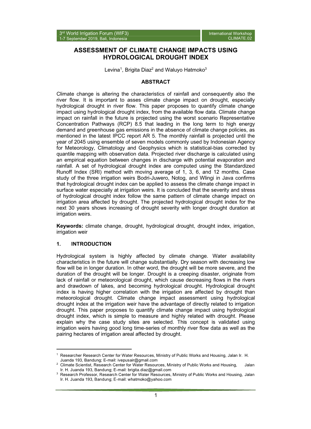 Assessment of Climate Change Impacts Using Hydrological Drought Index