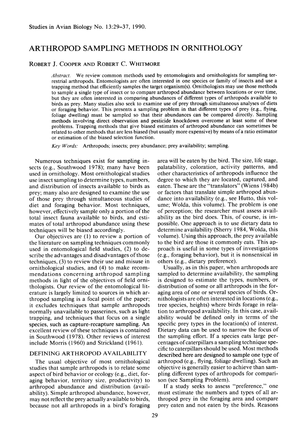 Arthropod Sampling Methods in Ornithology