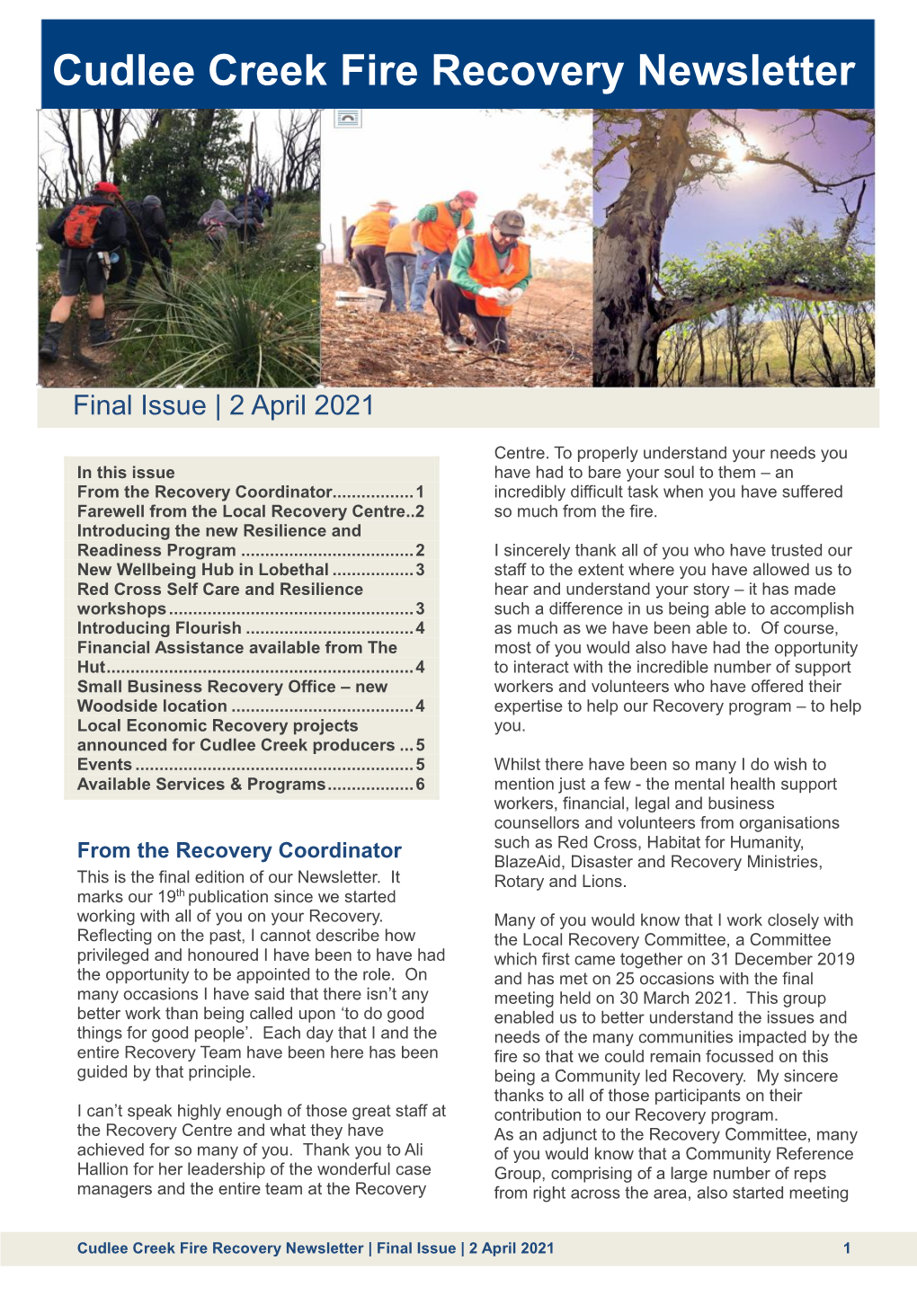 Cudlee Creek Fire Recovery Newsletter